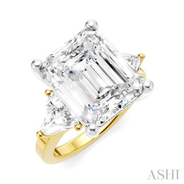 1 1/10 Ctw Emerald Shape Trillion and Round Cut Diamond Semi-Mount Engagement Ring in 14K Yellow and White Gold